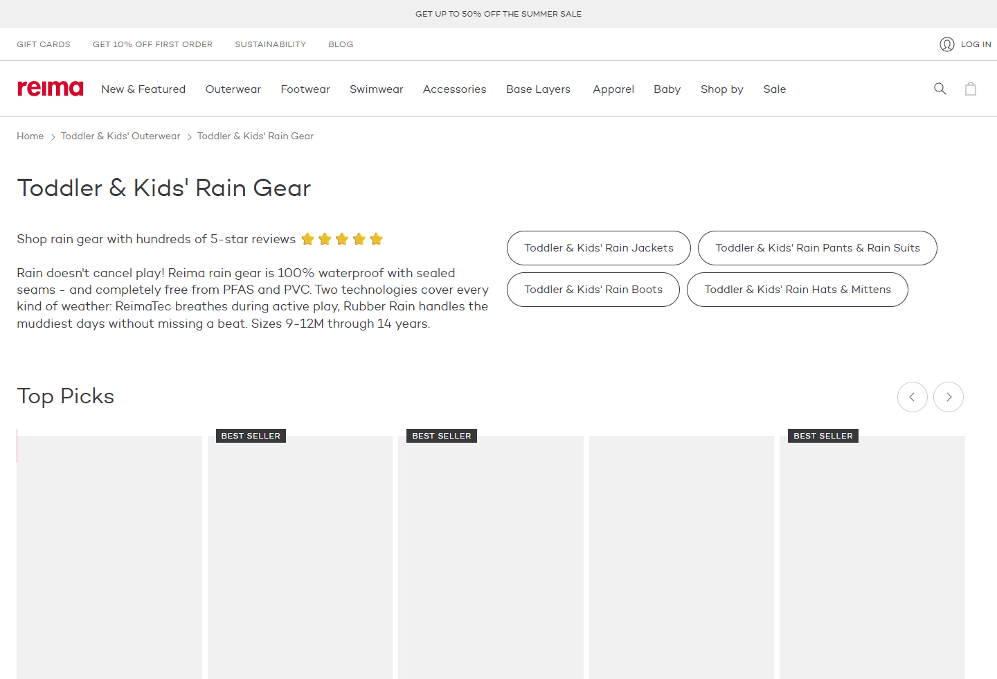 Reima rainwear page